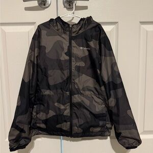 Columbia Kids Camouflage Hooded Raincoat - Black and Gray